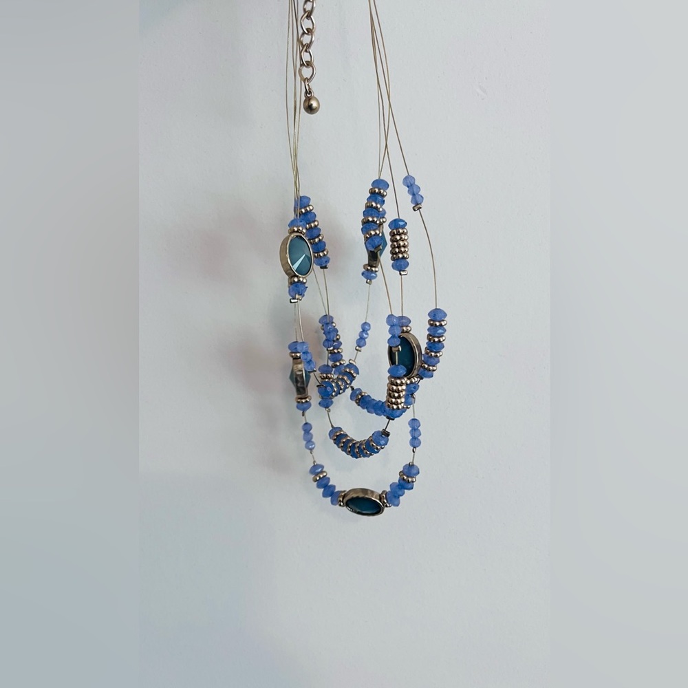Blue and purple string necklace with beads